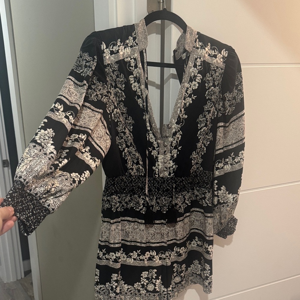 Alice + Olivia Black and Cream Floral Romper